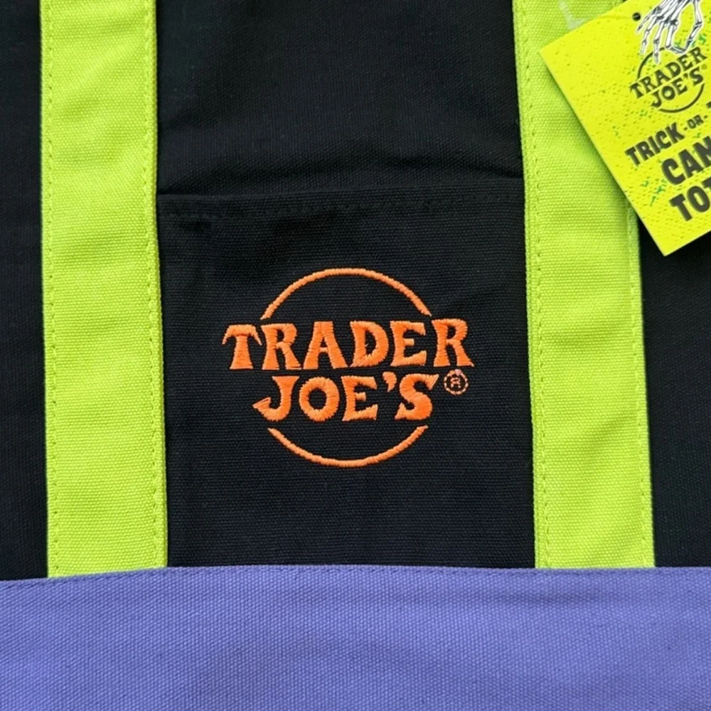 Trader Joes Mini Trick or Treat Canvas Tote Bag TJs Halloween Purple Green NEW - Picture 2 of 6